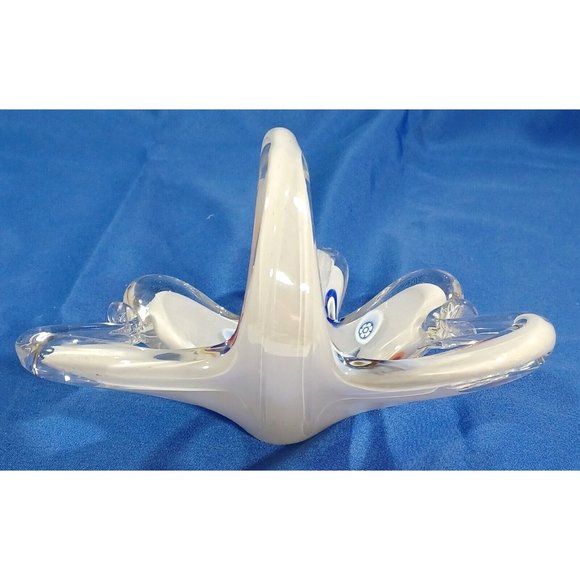 8" Murano Italy 🦢  Millefiori Art Glass Swan Sculpture Basket Dish Rainb - Picture 7 of 8